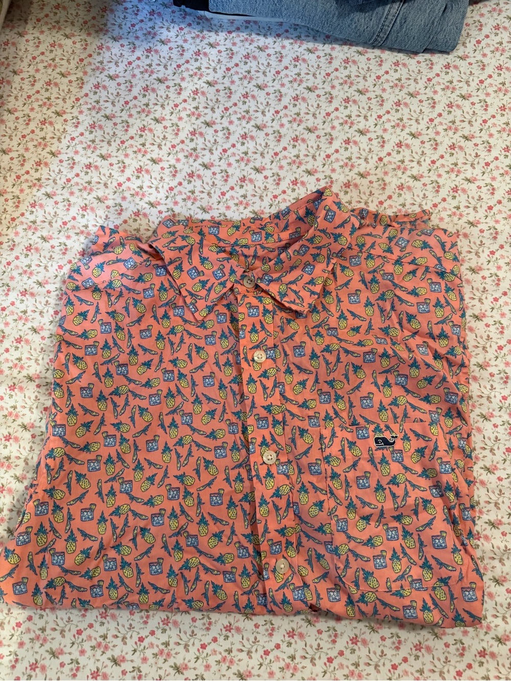 Vineyard Vines Coral Button-Down Shirt with Pineapple Print